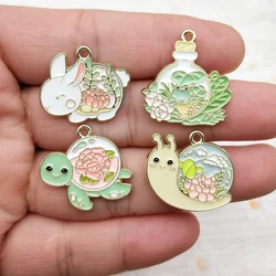 10pcs Rabbit Frog Turtle Snail Charms for Jewelry Making Enamel Necklace Phone Pendant Diy Accessories Alloy Metal Gold Plated