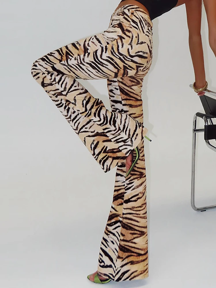 

JULISSA MO Animal Pattern High Waist Women Pant Leopard High Stretch Flare Pant Female Winter Slim Casual Party Streetwear 2024