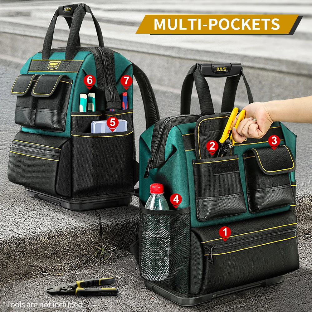 Tool Backpack Multiple Pockets Large Capacity Rubber Base Wear-Resistant and Durable Multifunctional Tool Storage Backpack