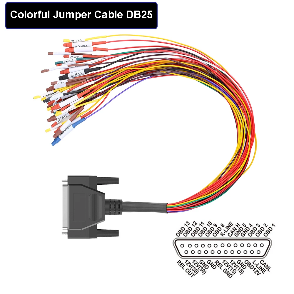 

Colorful Jumper Cable DB25 For GODIAG AUTO TOOLS GT100 OBD II Break Out Box ECU Connector Jumper Cable For OBD2 GT100 CAN GND