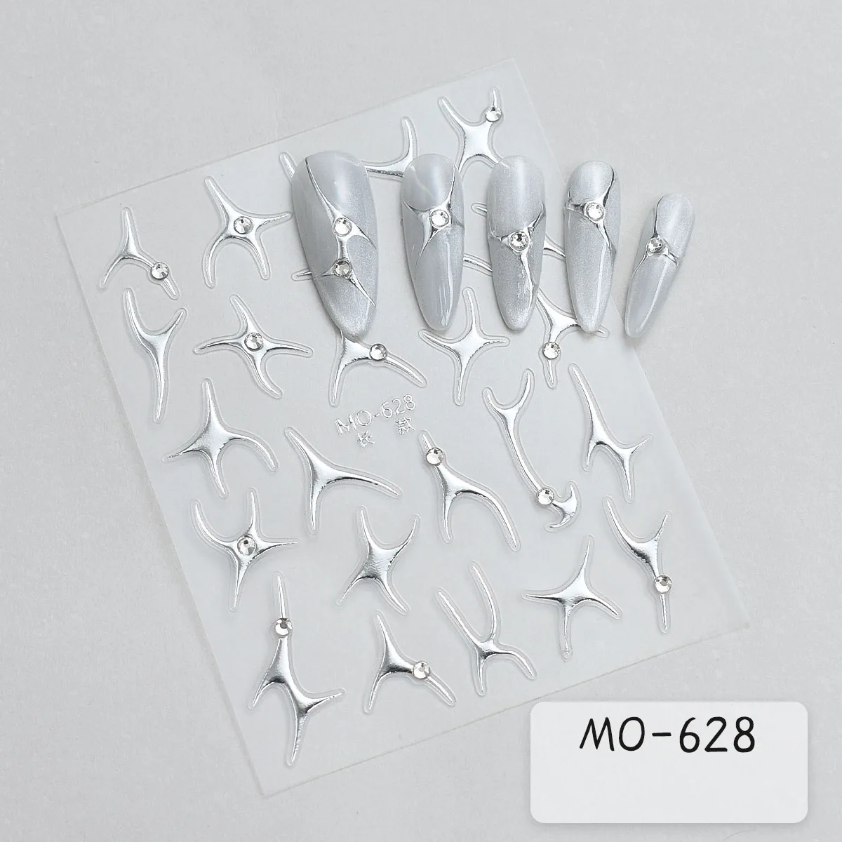 Silver Irregular Brozing Line Nail Art Stickers with Relief 3D Diamond Inlay DIY Self-Adhesive Nail Decals 1Sheet Line Sliders