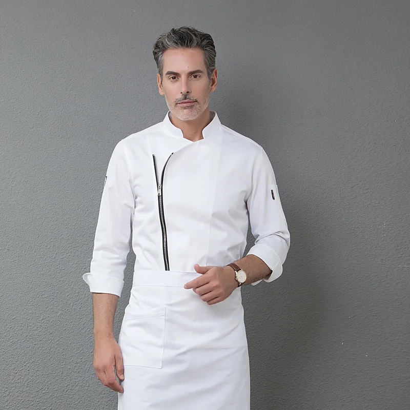 Veste de chef professionnelle pour hommes et femmes, manches longues, design à fermeture éclair