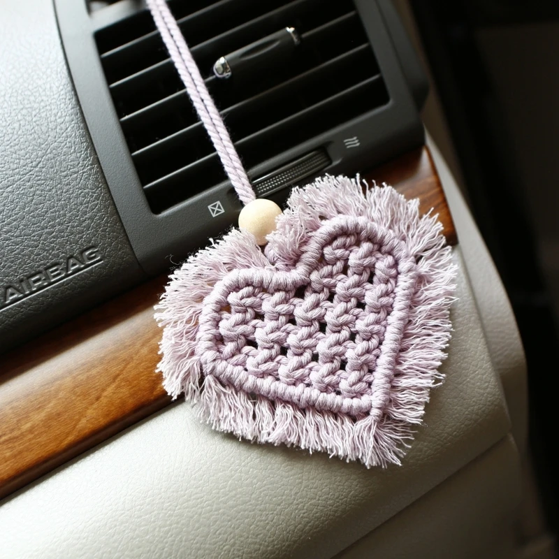 Heart-Shaped Ornament Car Rearview Mirror Hangings Ornament Rope Woven Pendant