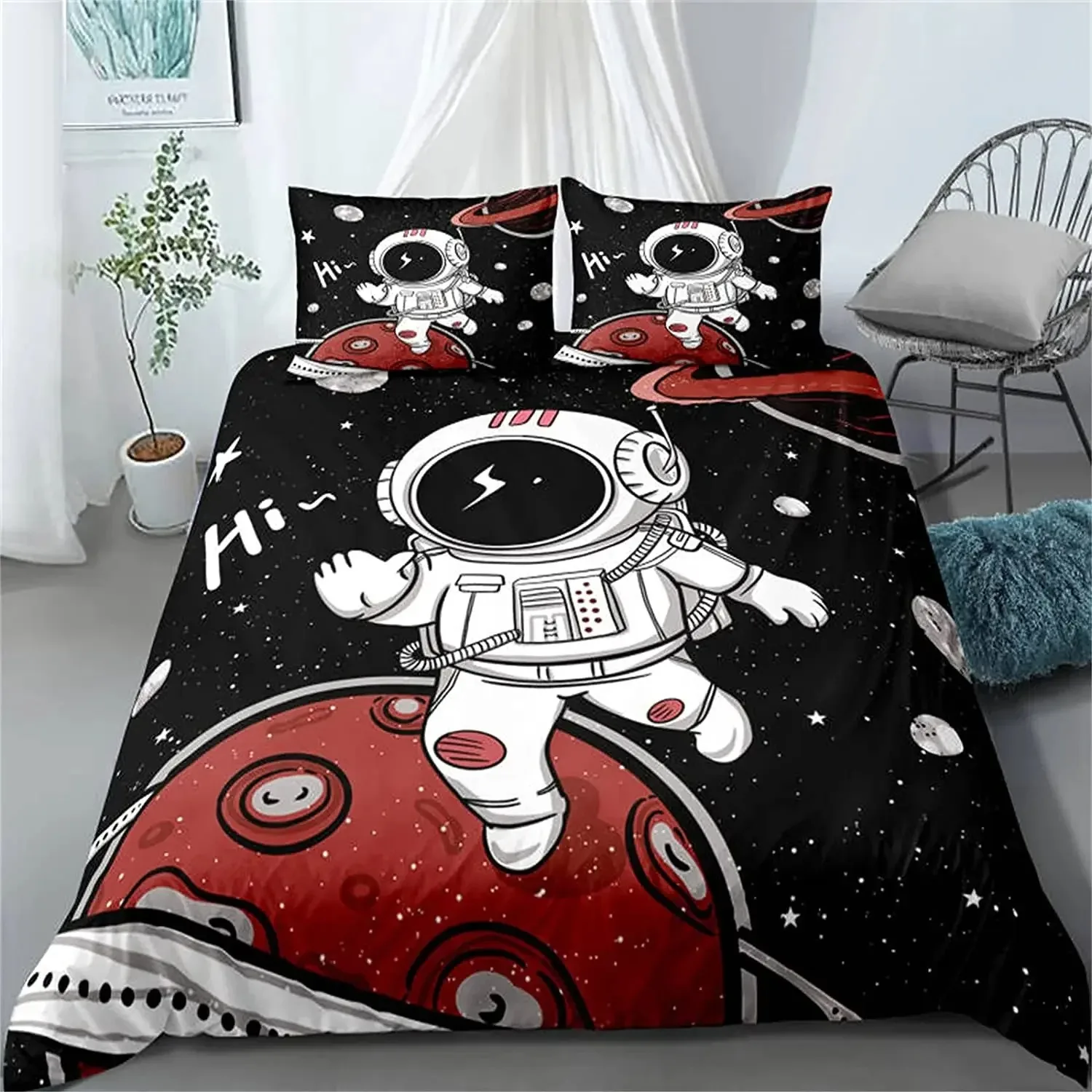 Space Astronaut Duvet Cover Set for Boys Girls Kids Twin Bedding Set Galaxy Space Themed Bedroom Decor Polyester Comforter Cover