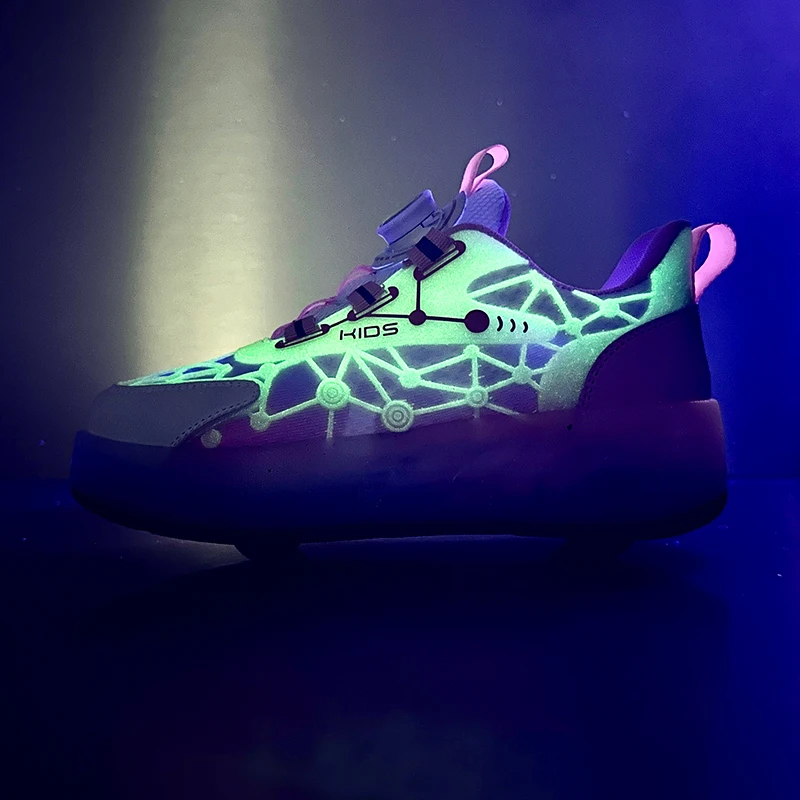 

Kids' Cool Roller Sneakers: Fall No-Tie 4-Wheel Retractable Skates – Boys' Student Wheeled Shoes