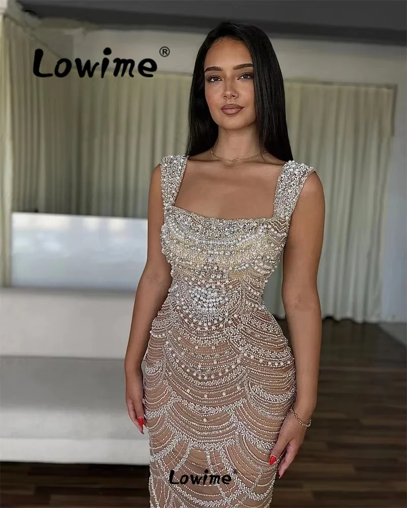 Champagne Mermaid Prom Dresses 2024 Full Beaded Crystals Arabic Evening Dress Robe De Soiree Wedding Party Dress Prom Gowns Robe