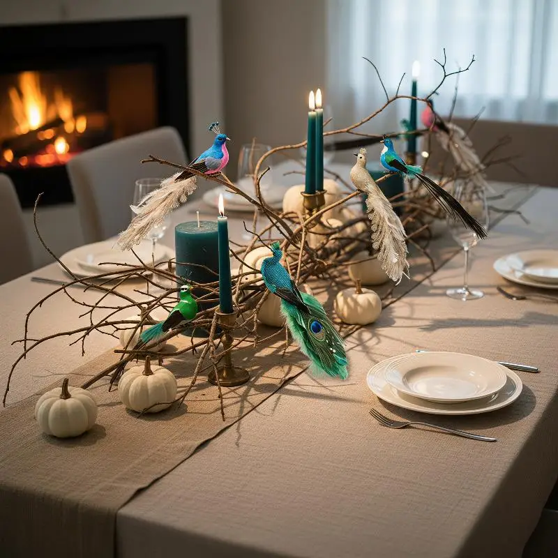 1PC Of Peacock Christmas Ornaments Simulate The Atmosphere Of Glitch Peacock Branches And Branches Home Decor