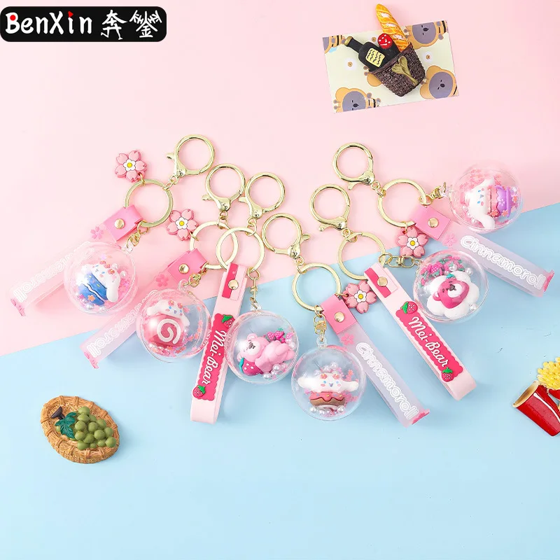 Genuine Kawaii Sanrio Cinnamoroll PVC Cherry Key Chain High Quality Toys Bag Pendant Car Keyring Girl Birthday Gift