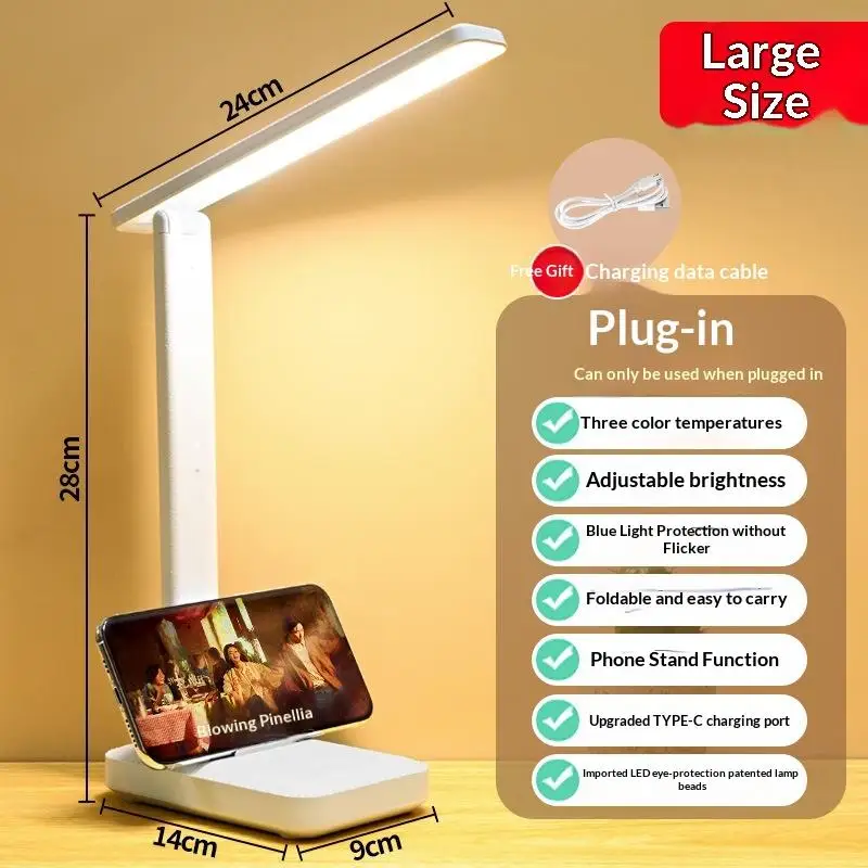 

Настольная лампа с сенсорным управлением, 3-ступенчатое затемнение, светодиодный ночник для чтения, безопасный для глаз, складная настольная лампа с зарядкой через USB