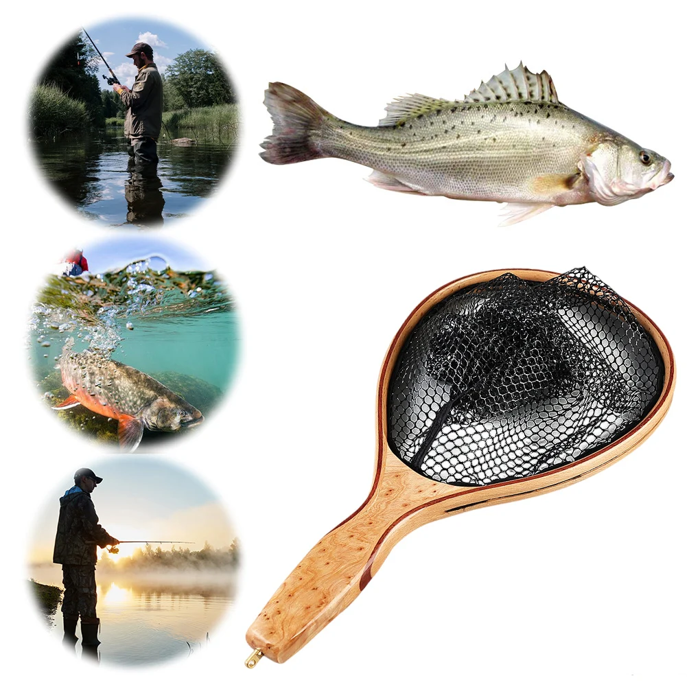 

Деревянная ручка, подсак для ловли нахлыстом, мягкая резиновая сетка, сетка для форели, сетка для ловли и освобождения, аксессуары для рыбалки