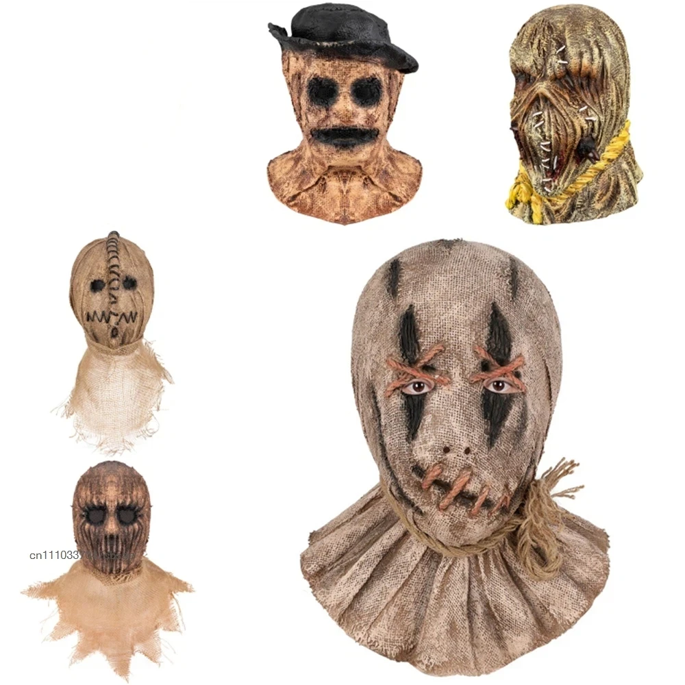 Scary Burlap Halloween Full Head Mask Horror Stitched Face Latex Headgear Vintage Multiple Style Scary Cosplay Costume Accessory