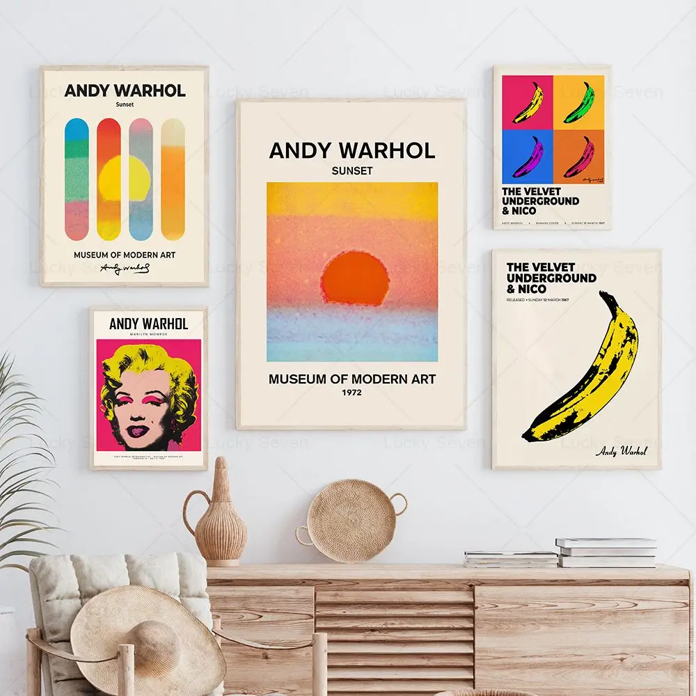 Andy Warhol Sunset Print Pop Art Canvas Painting Abstract Banana Tomato Soup Poster Wall Art Pictures for Living Room Home Decor