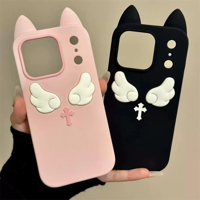 Niedliche Katzenohren Engel Silikon Soft Case für iPhone 17 16 15 14 13 Pro Max 17Pro 16Pro iPhone17 Frauen Mädchen Stoßfeste Handyhülle