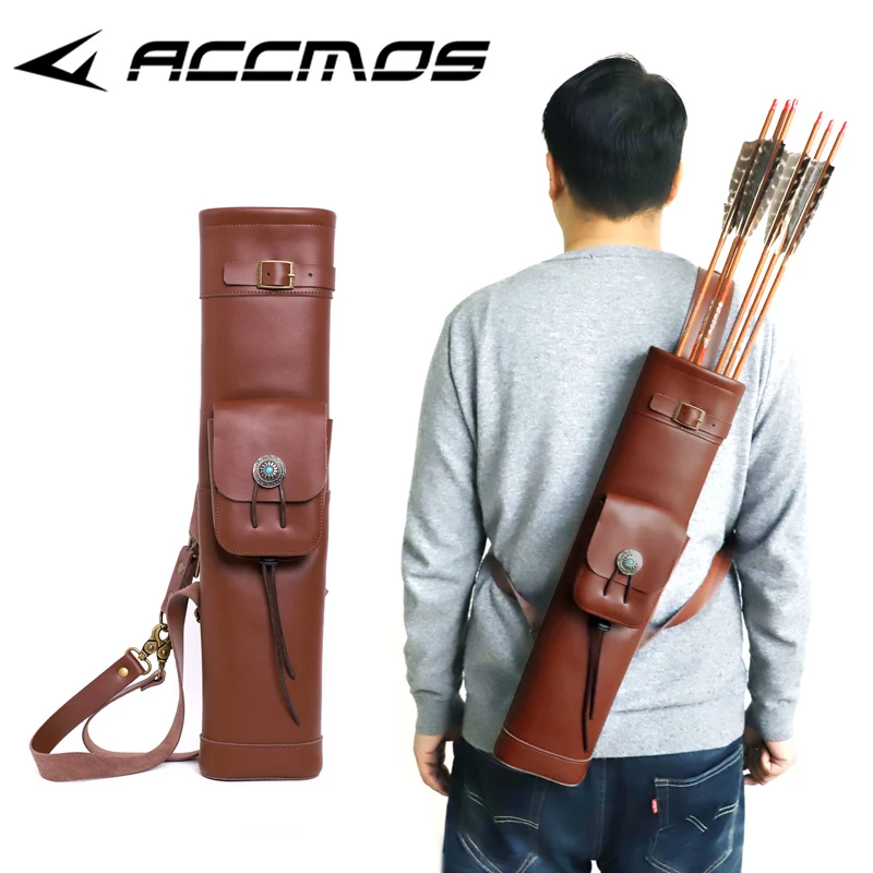 American Hunting Back Carrying Leather Quiver Holds 15 Arrows Cowhide Quiver For Outdoor Indoor Shooting Hunting Accessories