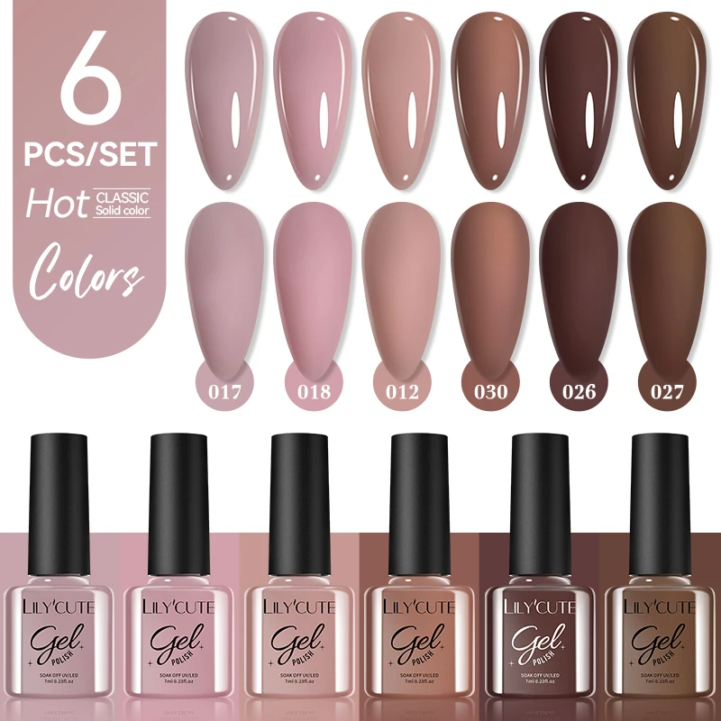 LILYCUTE 6Pcs/Set 7ml Glitter Gel Nail Polish Kit Ultra Shine Nude Color Gel Nail Art Soak Off UV LED Gel Varnish For Manicure
