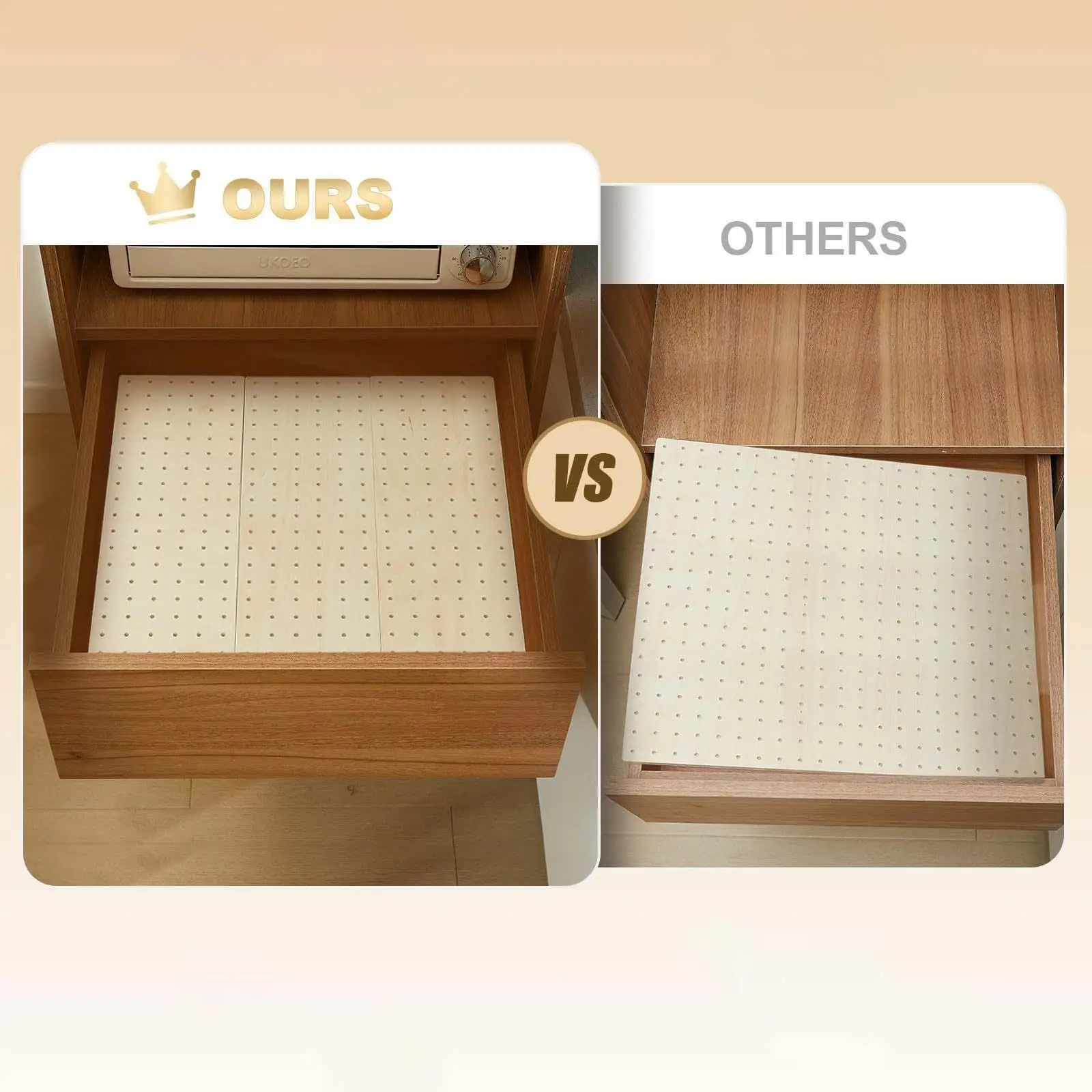 Wood Color Pegboard Drawer Insert Adjustable Pegs Dish Storage Organizer for Kitchen Cookware Utensils