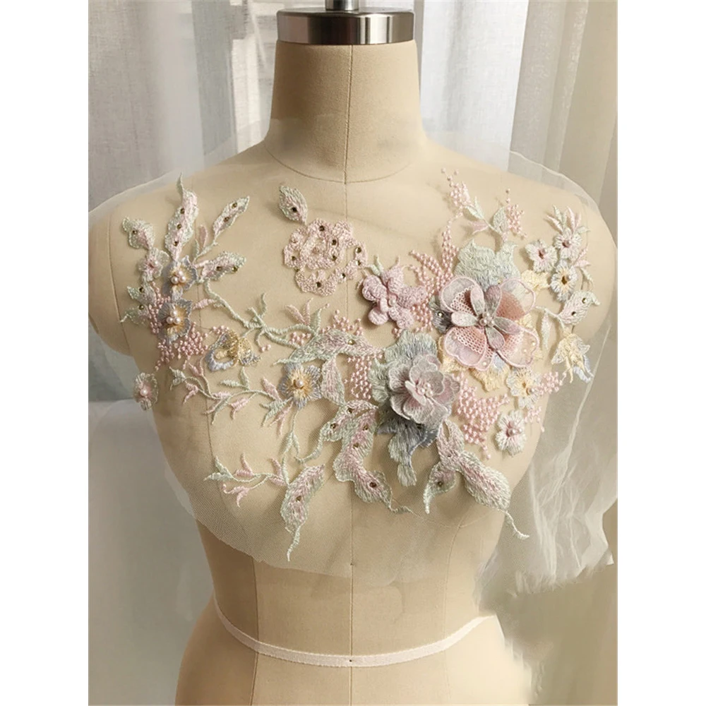embroidered laces and patches for dresses Sequinned Embroidery Two-tone Lace Patches for Costume