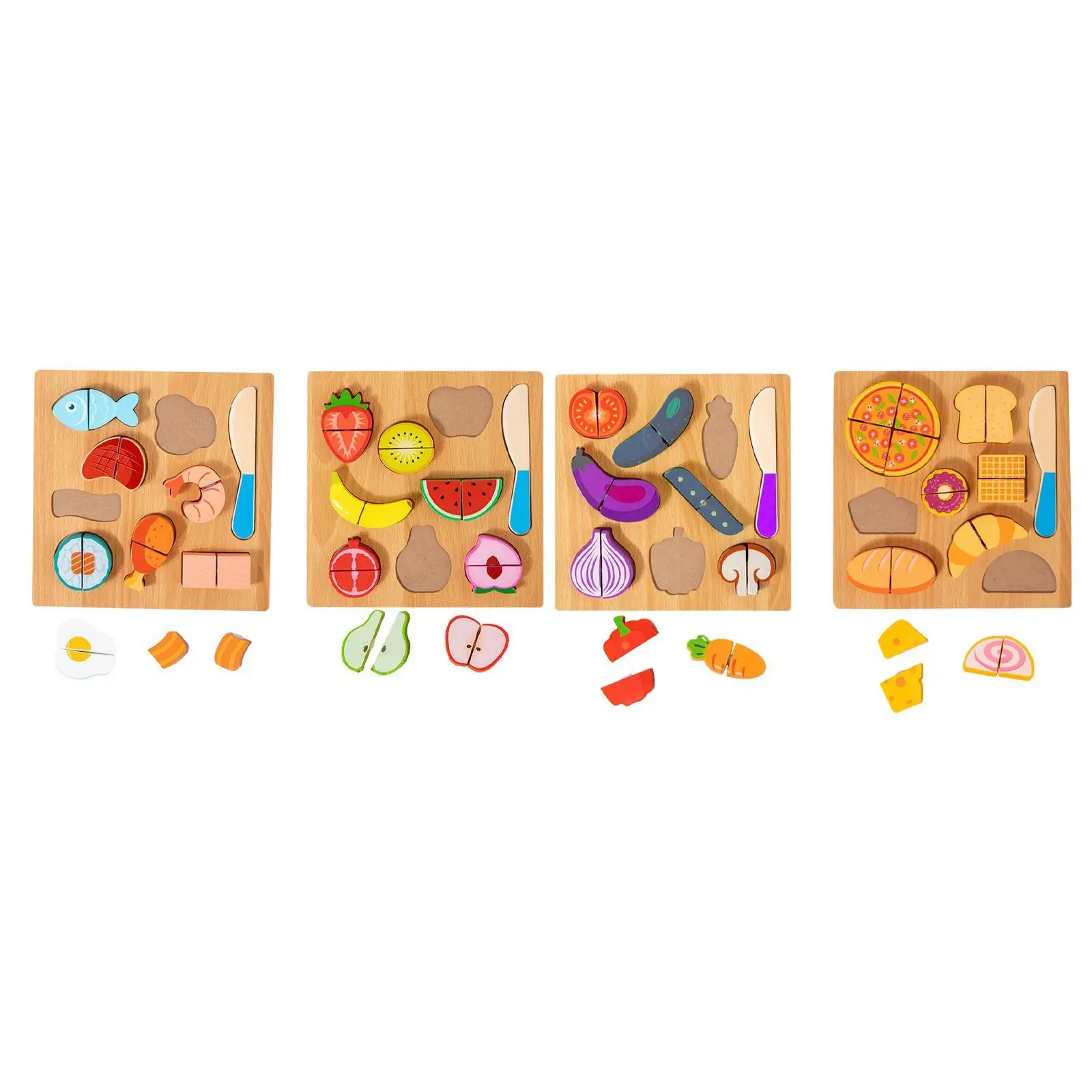 Drewniana układanka do krojenia, zabawka edukacyjna, puzzle do dopasowywania, drewniana kuchnia do zabawy, zabawka do krojenia jedzenia dla chłopców, dzieci, dziewcząt i młodzieży.