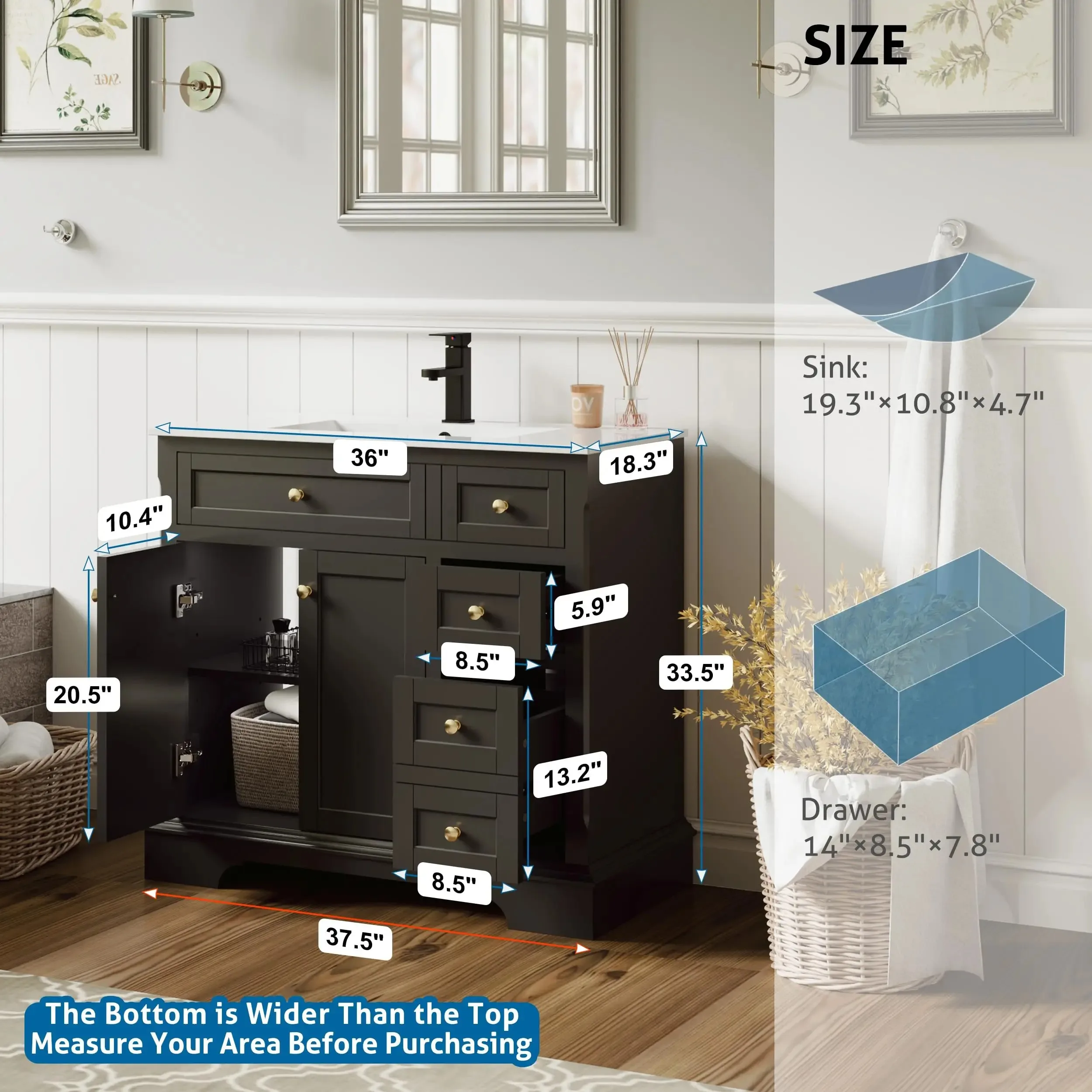 24 "30" 36 "سطح مطلي أثار قوس قدم لينة إغلاق الأبواب خمر الحمام الغرور خزانة مع بالوعة #5