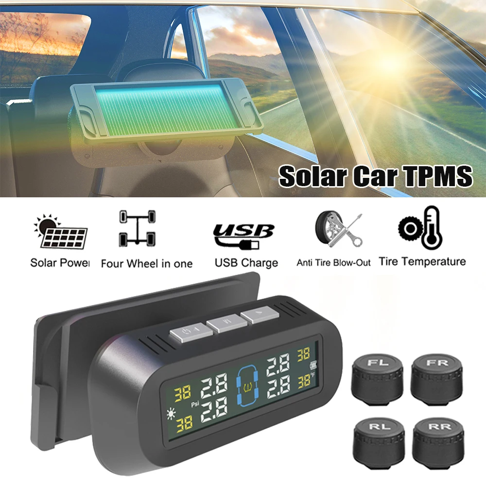 

Car Intelligent TPMS Solar Tyre Pressure Monitoring System Parking Sensors Temperature Leakage Alarm Tire Air Pressure Gauge