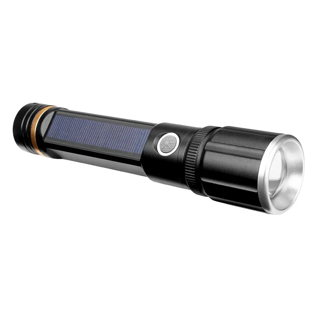 

Portable LED Flashlight Solar Power USB 3 Light Modes Emergency Light