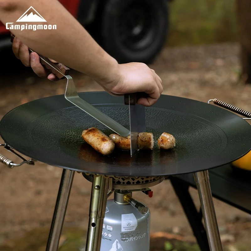 CAMPINGMOON MS-27 مجرفة أرز مقلية من الفولاذ المقاوم للصدأ مع مقبض من الخشب الصلب شفرة مشطوفة أداة طبخ المطبخ لشريحة لحم والقلي