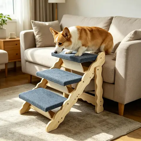 2-in-1 Collapsible Wooden Dog Stairs and Ramp for Bed, Couch, or Car – 3-Step /4-Step Anti-Slip Pet Ladder, Stable Indoor Dog Furniture, Supports Small to Large Dogs Up to 150 lbs