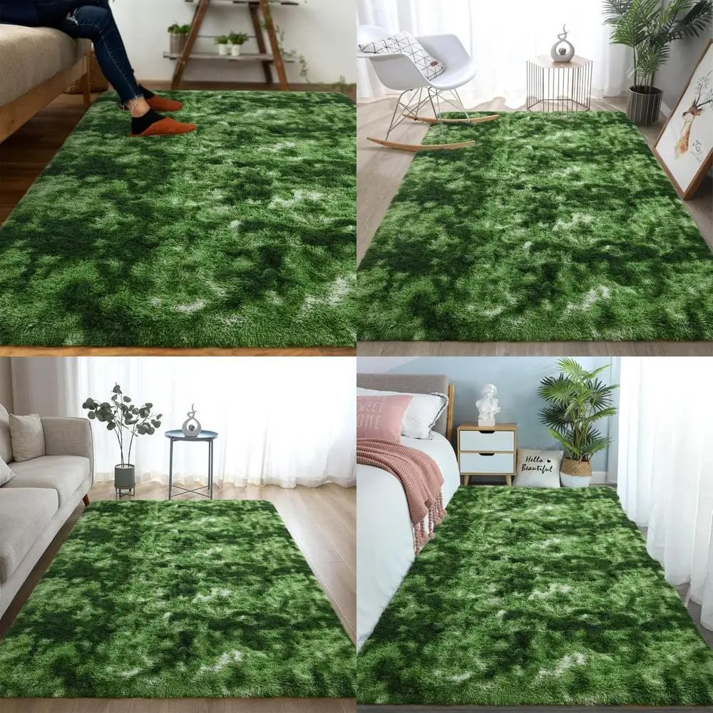 

Large 5x8 Soft Plush Shaggy Tie-Dyed Forest Green Rug, Non-Slip & Washable for Bedroom, Living Room, Kids' Rooms, and Nursery De