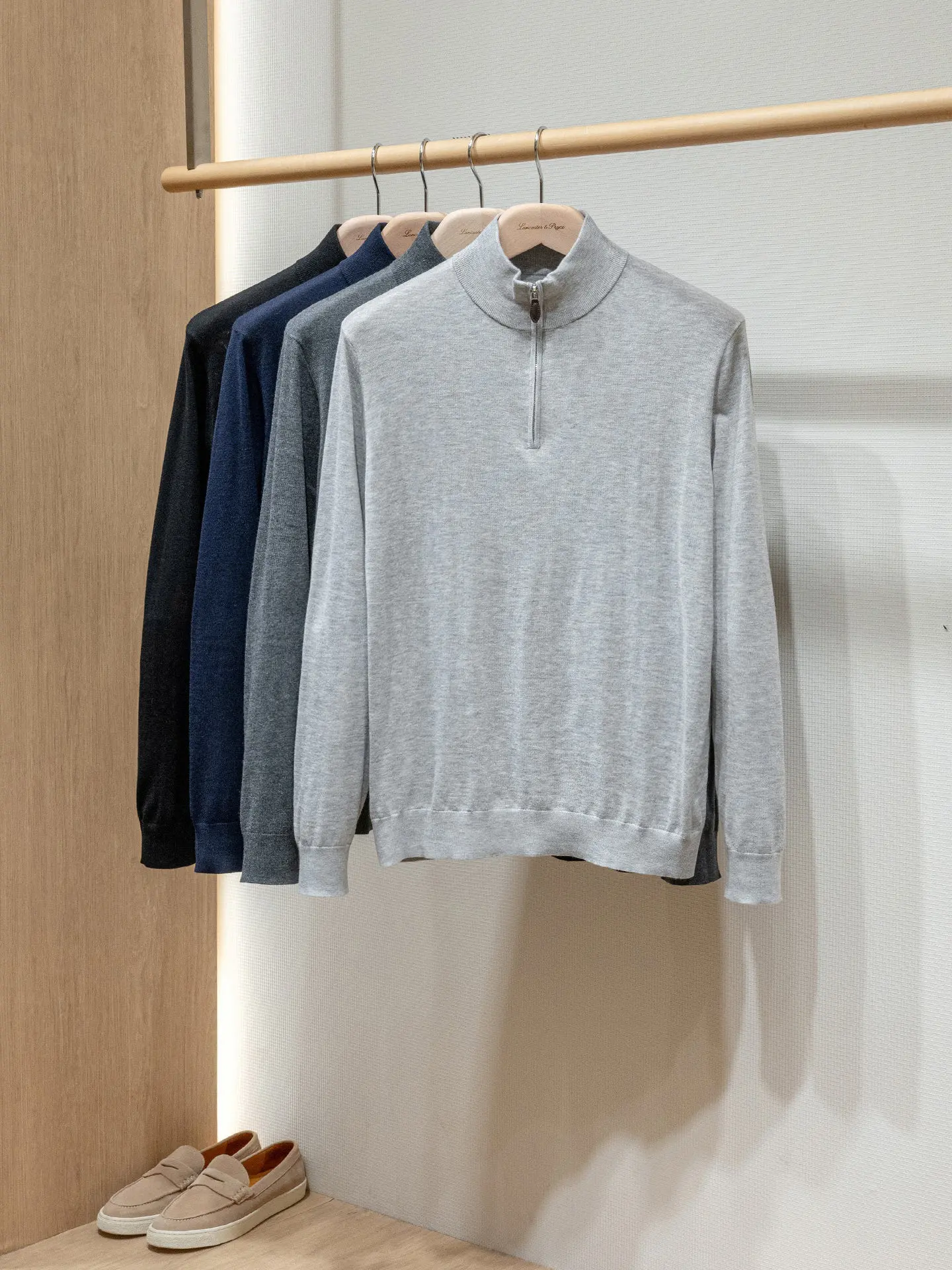 Italian BC 16-Pin 100% Worsted Wool Old Money Style Men's Semi-Zip Knitted Sweater