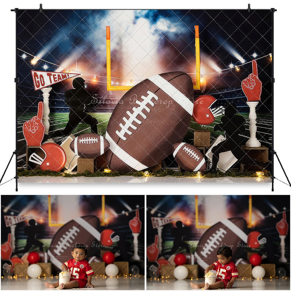 Rugby Game Photography Backdrop Go Team Sports Theme Photocall Boy First Birthday Cake Smash Photo Background Photo Studio Props