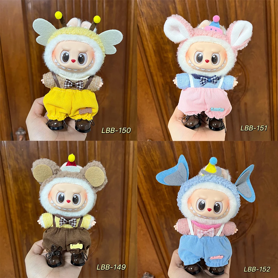 ل 17 سنتيمتر Labubu ملابس الطفل لطيف سترة علوية الزي دمية الفراولة سترة الخريف الشتاء ل labubu القماش
