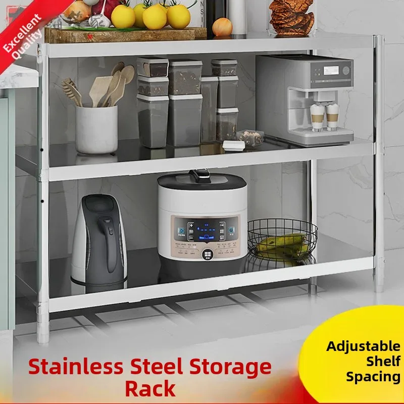 Carbon Steel Floor-Mounted Kitchen Storage Rack Three-Layer Microwave Oven Rack Four-Five Layer Shelf Kitchen Organization
