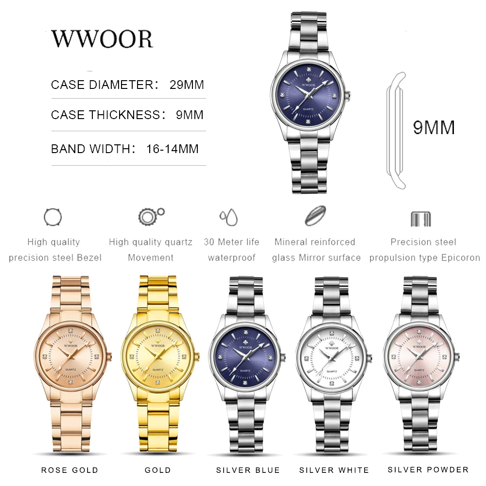 WWOOR Romantic Charm Women\'s Wristwatches Fashion Design Thin Quartz Watch For Women Stainless Steel Bracelet Watch For Gift