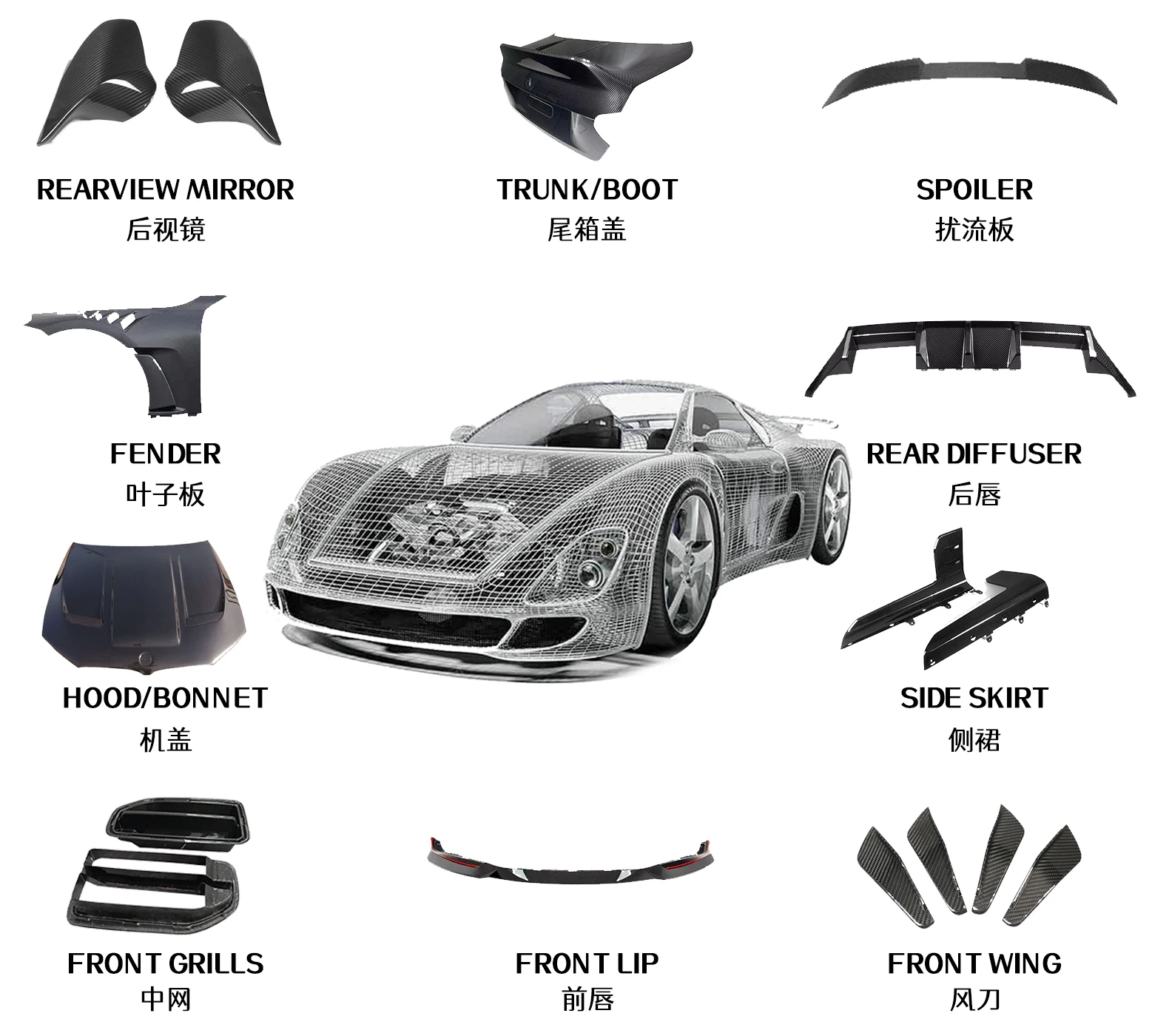 ملحق غطاء محرك السيارة الأمامي من ألياف الكربون بتصميم جديد لعام 2015 لشاحن دودج