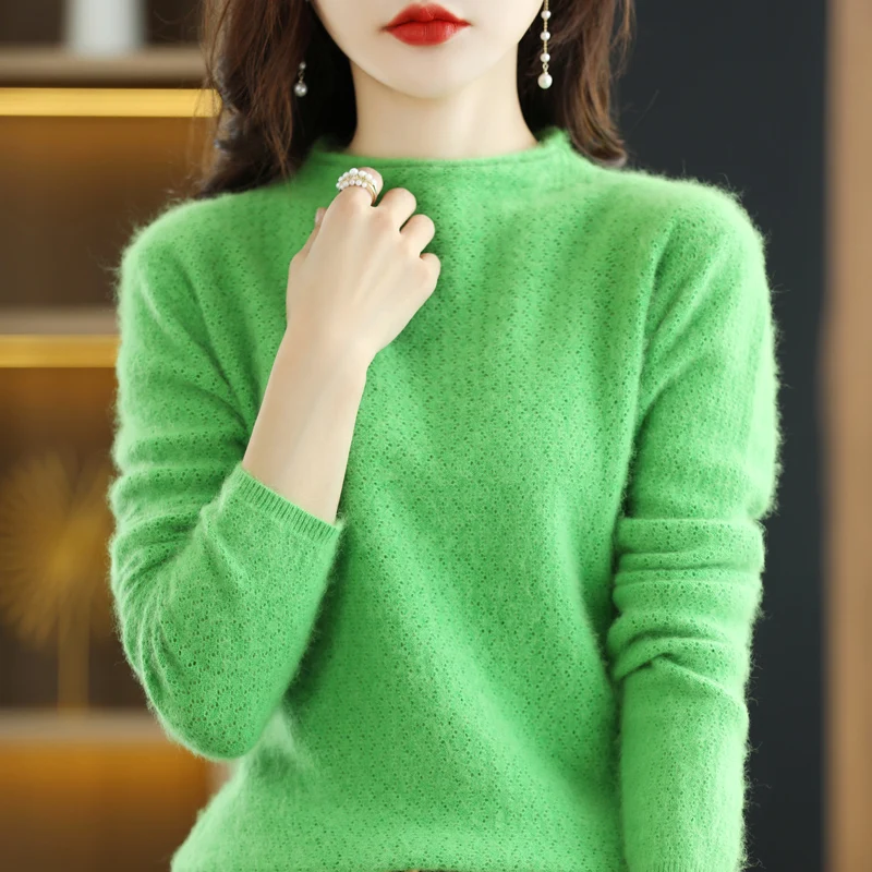 

Casual All-Match O-Neck Pullover Sweater Women's 100%Pure Mink Cashmere Sweater Autumn and Winter Soft Comfortable Knit Base Top