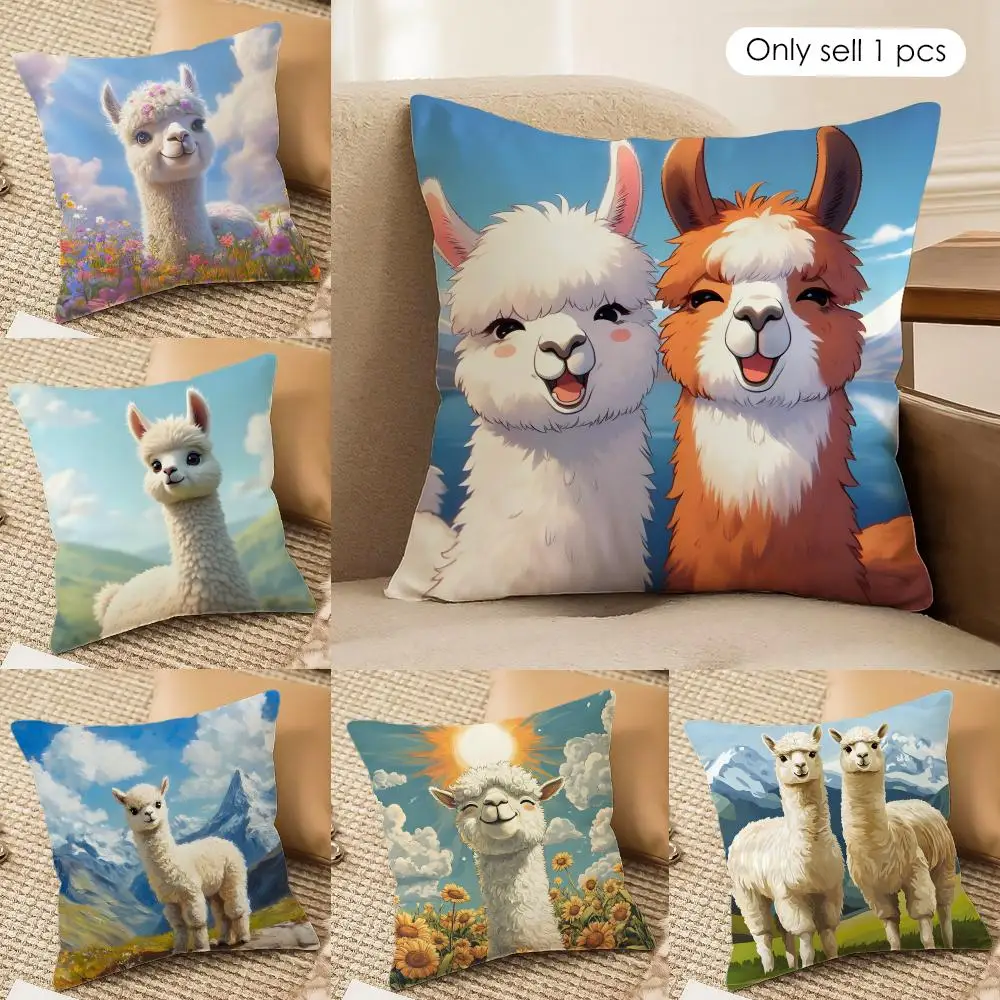 Classic Alpaca Cushion Cover Short plush Double-sided Print Square Throw Pillow Covers Sofa Home Cushion Decor