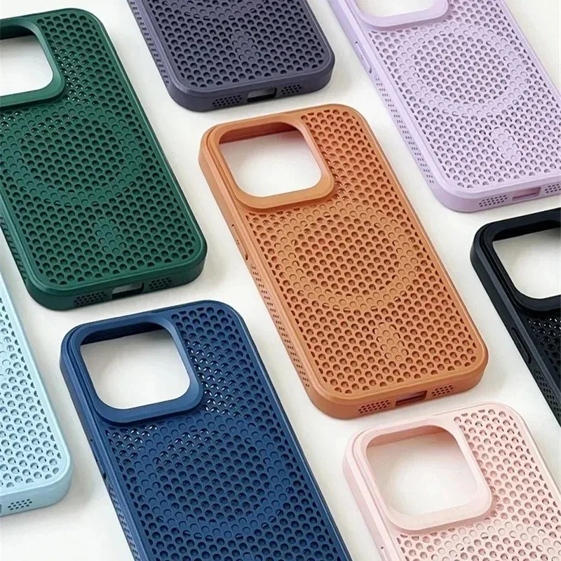 Weiche, wärmeableitende Mesh-Hülle für iPhone 18 17 16 15 14 13 12 ProMax, kühlend, atmungsaktiv, mit harter Rückseite, magnetisch für Magsafe – Detail 13