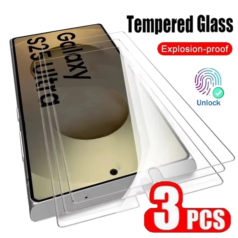 3 Stück gehärtetes Glas für Samsung Galaxy S25 Ultra S24 Ultra S25Plus Fingerabdruck entsperren Displayschutzfolie S25Ultra Schutzglas
