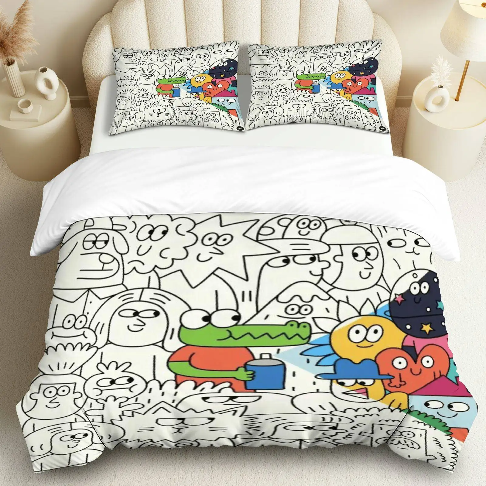 

Комплект из 3 предметов: 1 пододеяльник + 2 наволочки (без наполнителя), с узором, подходит для декора спальни, общежития.