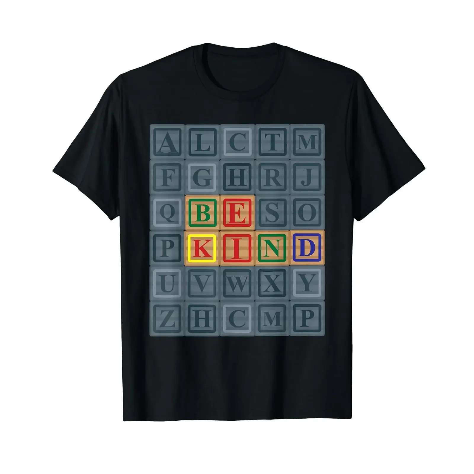 Be Kind in Alphabet Blocks is Teacher Life Teaching Idea T Shirt vintage Washed homme Stretched Breathable designer clothes