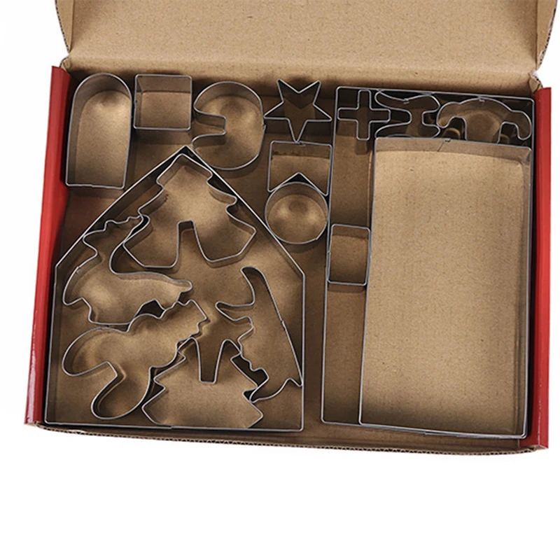 ABXF-18Pcs ثلاثية الأبعاد منزل الزنجبيل الفولاذ المقاوم للصدأ عيد الميلاد سيناريو كوكي القواطع مجموعة البسكويت قالب فندان القاطع الخبز أداة