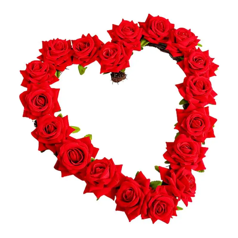 

Roses Flower Wreath Wedding Decor Heart Shaped Floral Wreath Indoor Outdoor Decoration Wreath For Door Wall Dining Table Sofa