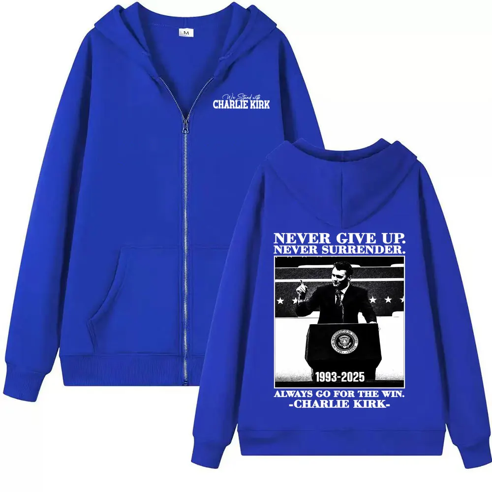 العدالة لتشارلي كيرك الحرية زمم هوديي Harajuku Y2k شارع العليا سترة البلوز الرجال النساء عادية الصوف سستة هوديس