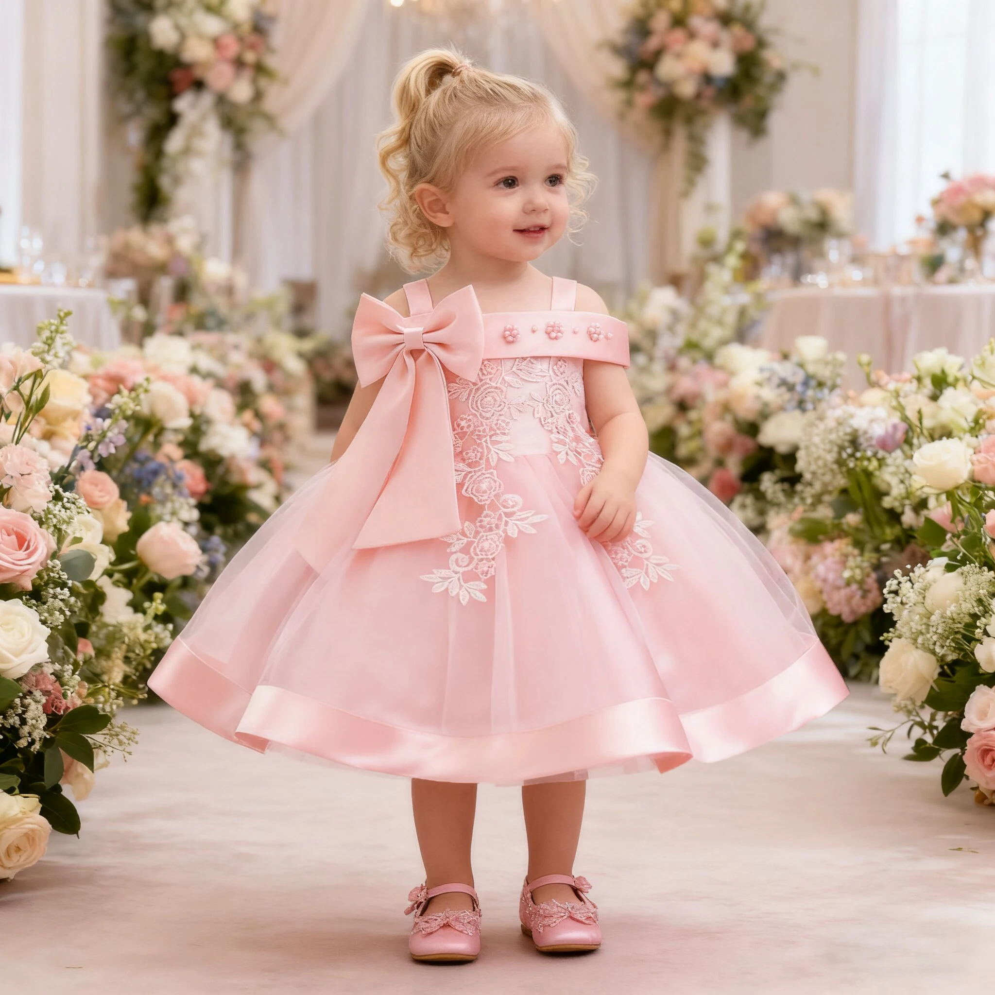 

Toddler Bow Wedding Party Baby Girl Dresses Infant Flower 1st Birthday Princess Dress for Girls Bridesmaids Christmas Prom Gown