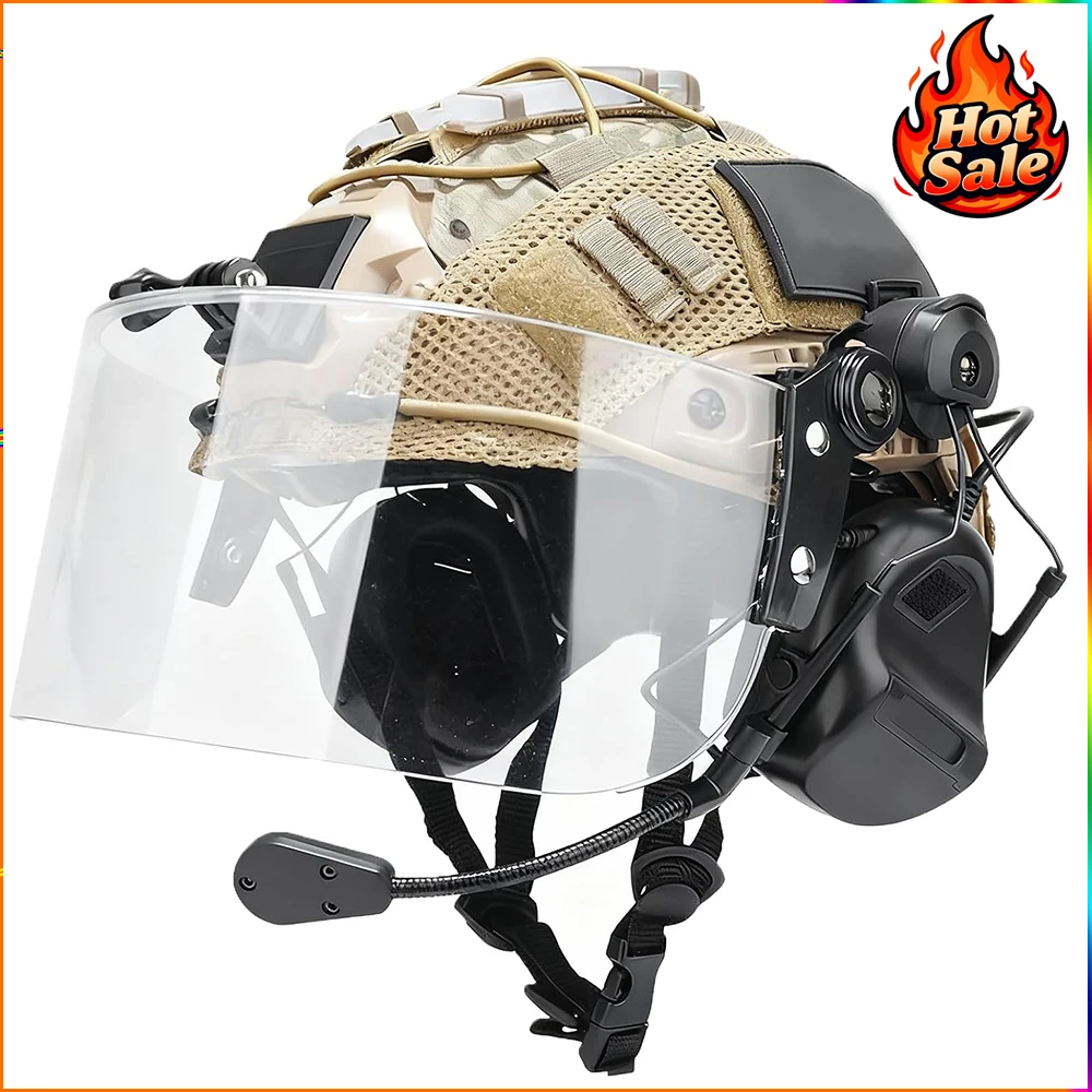 FANDAO 6 في 1 مجموعة خوذة الادسنس السريعة العسكرية مع سماعة أضواء الإشارة في الهواء الطلق الألوان عثرة خوذة عدة للصيد CQB