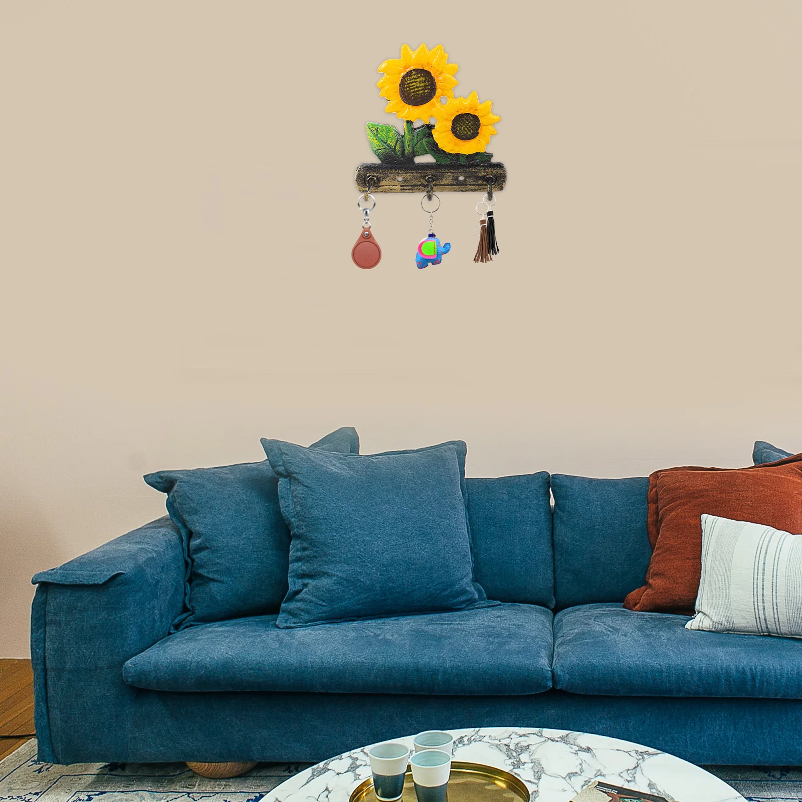 

1 pc Vintage Wall Hook Sunflower Design 4 Hooks For Keys Hats Bags Masks Wrought Iron Entrance Decoration Household Storage