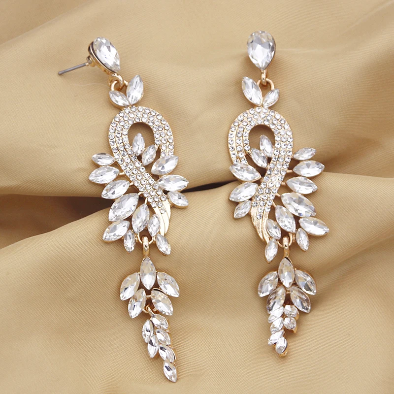 Fashion Forest Dangle Earrings For Women Girl Luxury Elegant Metal Hollow Chain Leaves Crystal Brincos Jewelry Ear Accessories