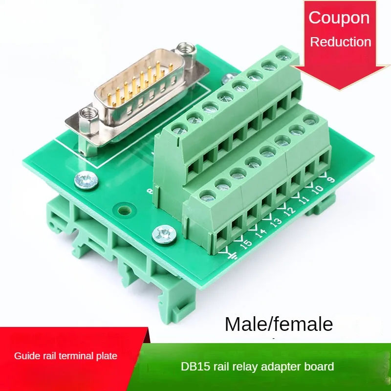 

DB15 Relay Terminal Board, No Soldering Required, 2 Rows of 15 Pins, Male and Female Connectors