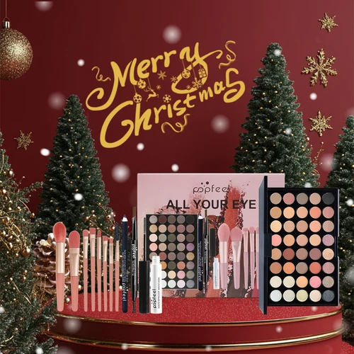 POPFEEL Set completo de maquillaje navideño, caja de regalo, sorpresa navideña para amigos y familiares | Colección festiva de cosméticos navideños