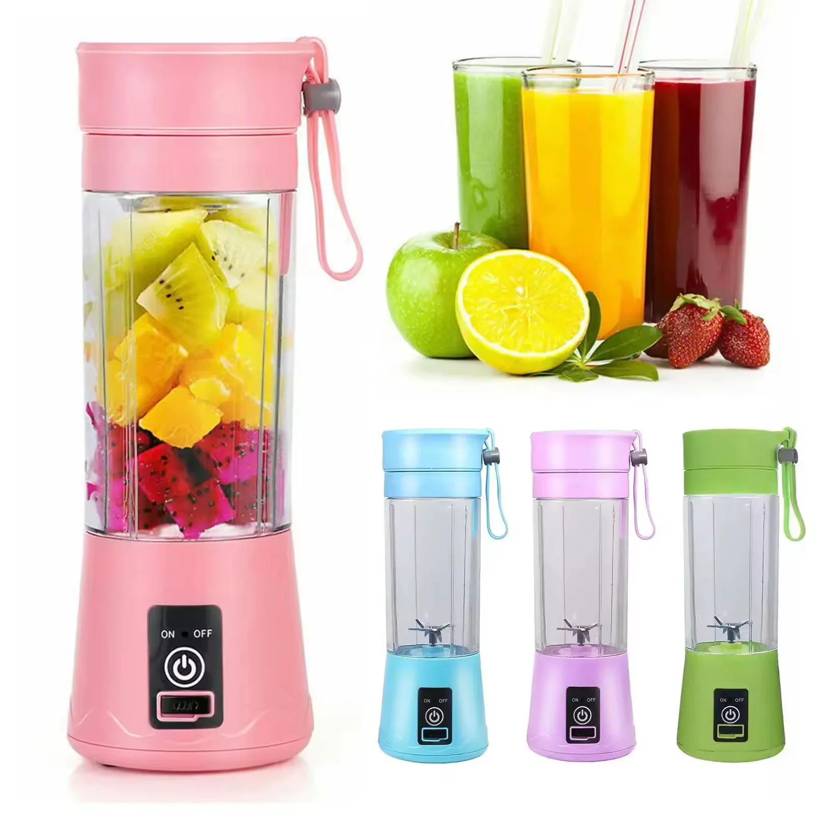 Blades Portable Blender Mini Blender Juicer Cup Wholesale Usb Rechargeable 380ml Six Battery 30 Plastic Ho Stainless Steel 3.7